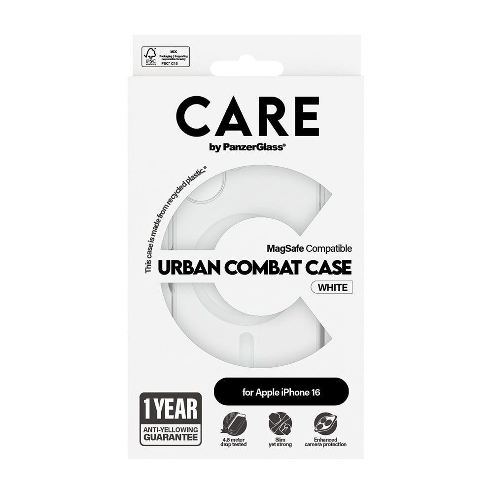 Futrola MagSafe za Apple iPhone 16, PanzerGlass, Care Urban Combat, Bela Transparentna