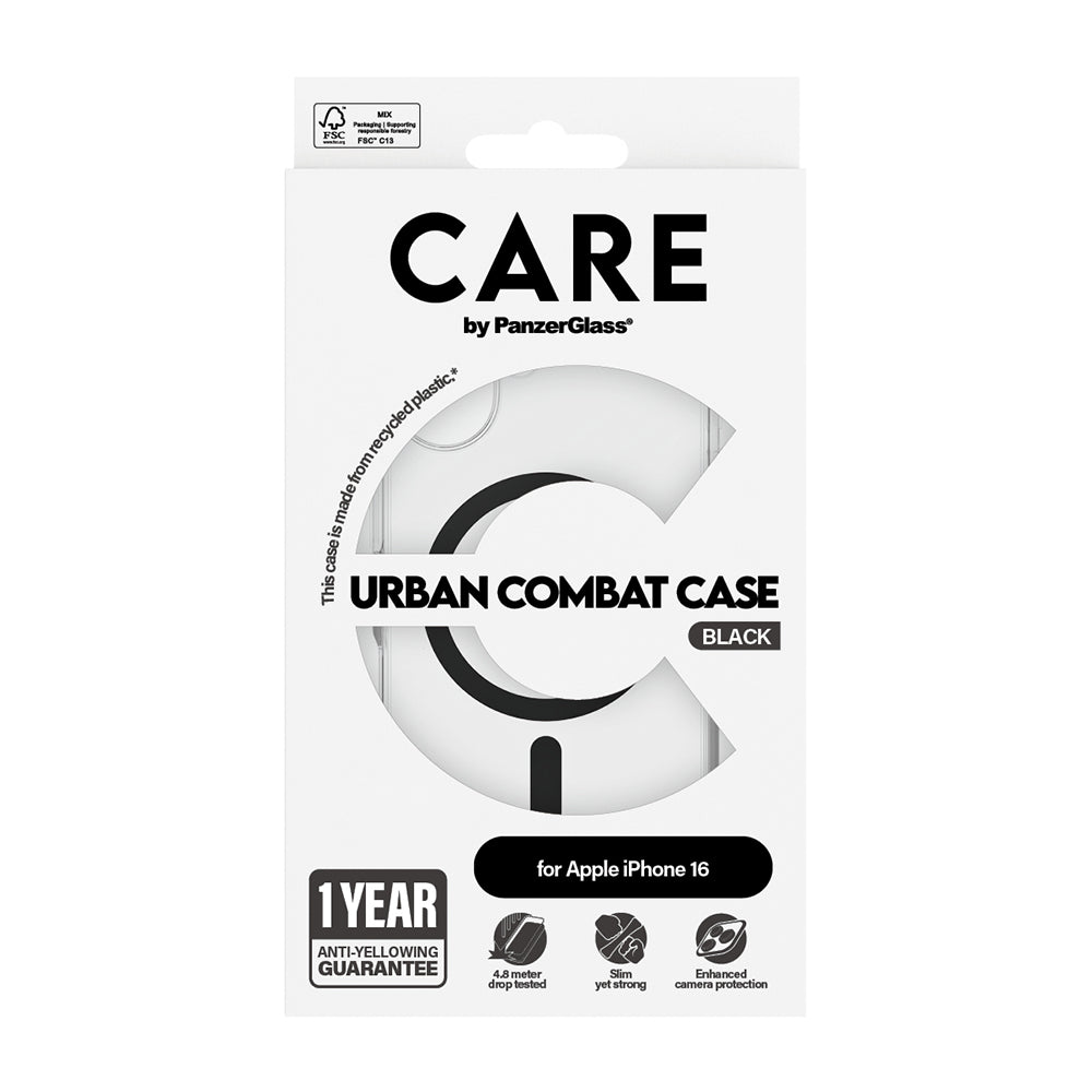 Futrola MagSafe za Apple iPhone 16, PanzerGlass, Care Urban Combat, Crna Transparentna