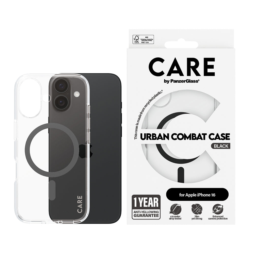 Futrola MagSafe za Apple iPhone 16, PanzerGlass, Care Urban Combat, Crna Transparentna