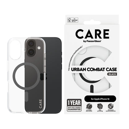 Futrola MagSafe za Apple iPhone 16, PanzerGlass, Care Urban Combat, Crna Transparentna