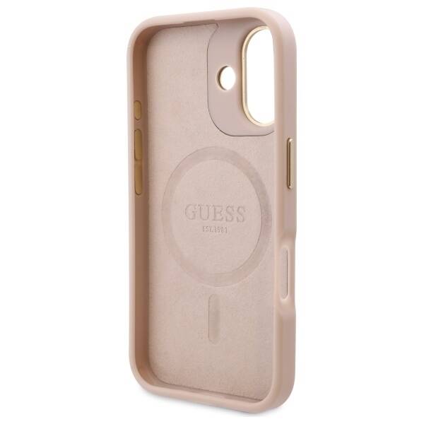 Husa MagSafe za Apple iPhone 16 Plus, Guess, 4G Logo Plate, Roze