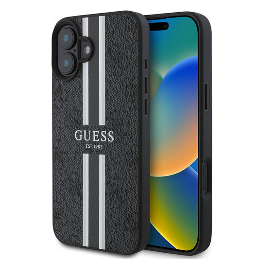 Futrola MagSafe za Apple iPhone 16 Plus, Guess, 4G Printed Stripes, Crna
