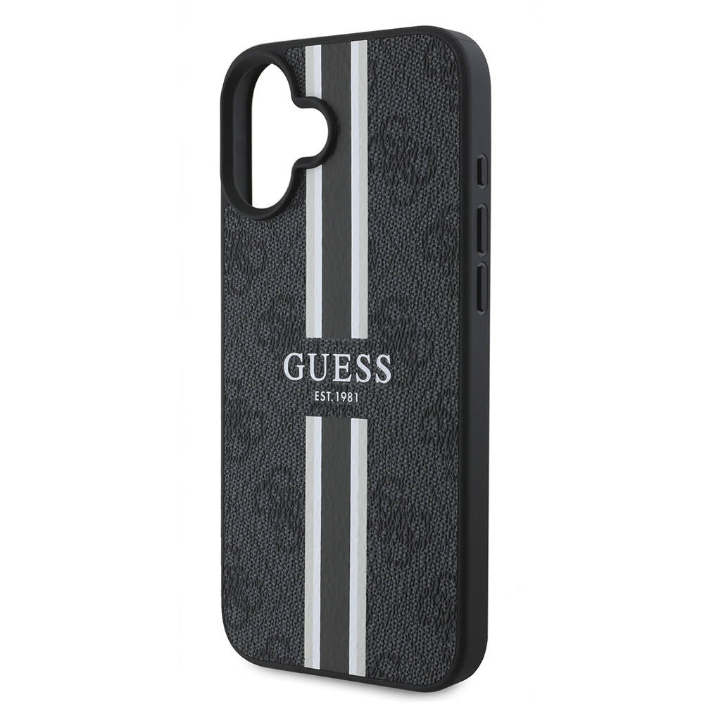 Futrola MagSafe za Apple iPhone 16 Plus, Guess, 4G Printed Stripes, Crna