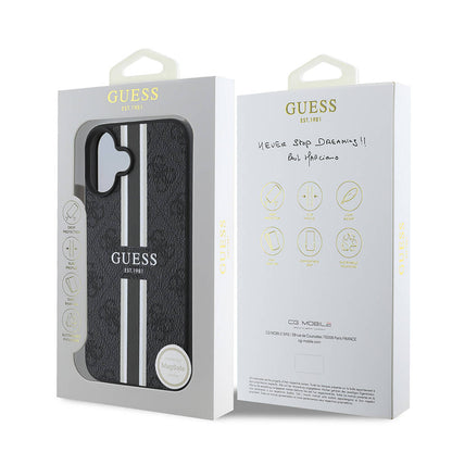 Futrola MagSafe za Apple iPhone 16 Plus, Guess, 4G Printed Stripes, Crna