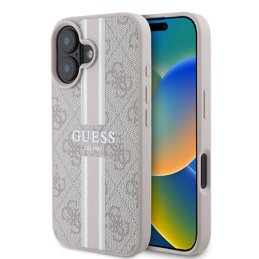 Futrola MagSafe za Apple iPhone 16 Plus, Guess, 4G Printed Stripes, Roze