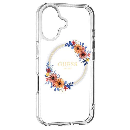 Futrola MagSafe za Apple iPhone 16 Plus, Guess, IML Flowers Wreath, Transparentna
