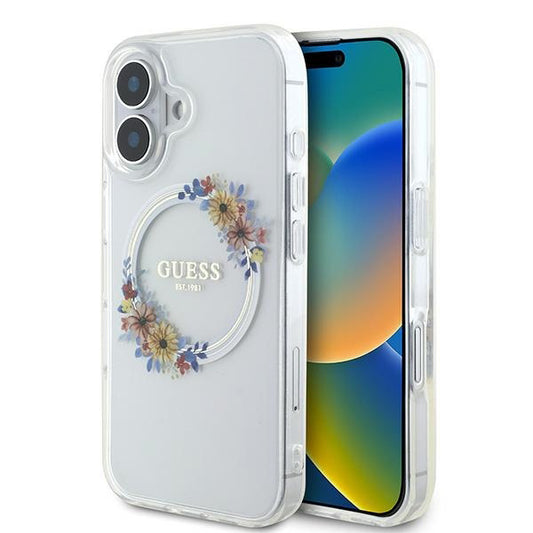 Futrola MagSafe za Apple iPhone 16 Plus, Guess, IML Flowers Wreath, Transparentna