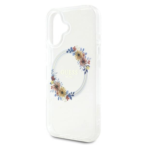 Futrola MagSafe za Apple iPhone 16 Plus, Guess, IML Flowers Wreath, Transparentna