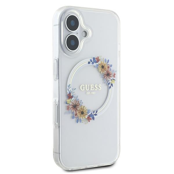 Futrola MagSafe za Apple iPhone 16 Plus, Guess, IML Flowers Wreath, Transparentna