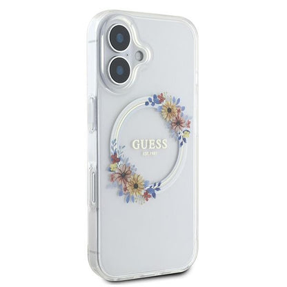 Futrola MagSafe za Apple iPhone 16 Plus, Guess, IML Flowers Wreath, Transparentna