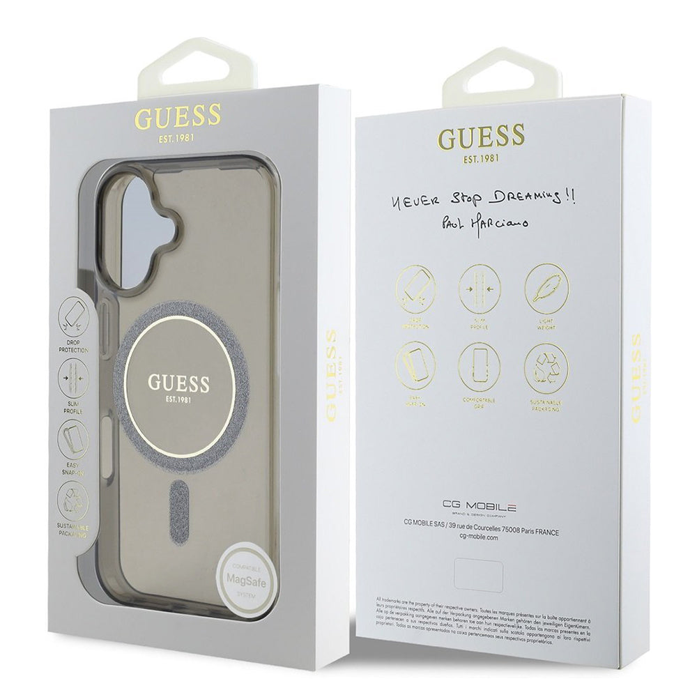 Futrola MagSafe za Apple iPhone 16 Plus, Guess, IML Glitter Circle, Crna