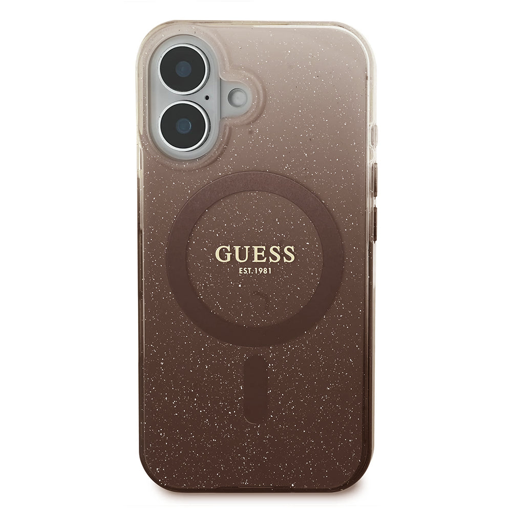 Husa MagSafe za Apple iPhone 16 Plus, Guess, IML Glitter Gradient, Braon