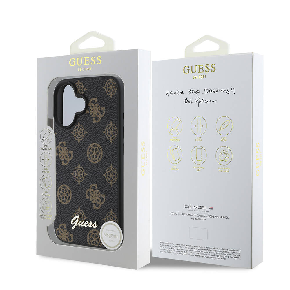 Futrola MagSafe za Apple iPhone 16 Plus, Guess, Peony Script, Crna