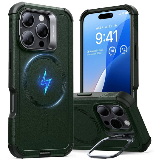 Futrola MagSafe za Apple iPhone 16 Pro, ESR, Cyber Armor Kickstand, Zelena