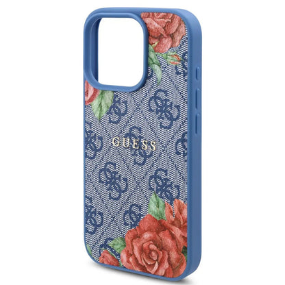Husa MagSafe za Apple iPhone 16 Pro, Guess, 4G Flowers Print, Plava