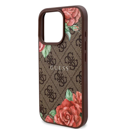 Futrola MagSafe za Apple iPhone 16 Pro, Guess, 4G Flowers Print, Braon