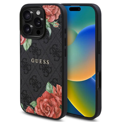 Futrola MagSafe za Apple iPhone 16 Pro, Guess, 4G Flowers Print, Crna