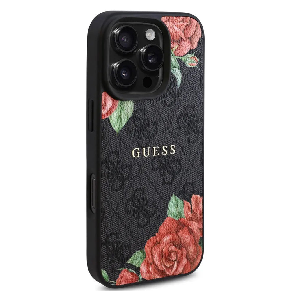 Futrola MagSafe za Apple iPhone 16 Pro, Guess, 4G Flowers Print, Crna