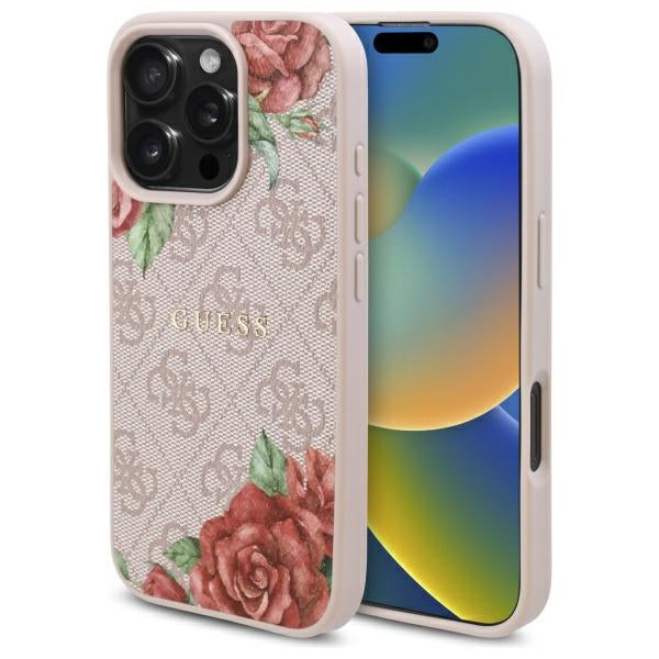 Futrola MagSafe za Apple iPhone 16 Pro, Guess, 4G Flowers Print, Roze