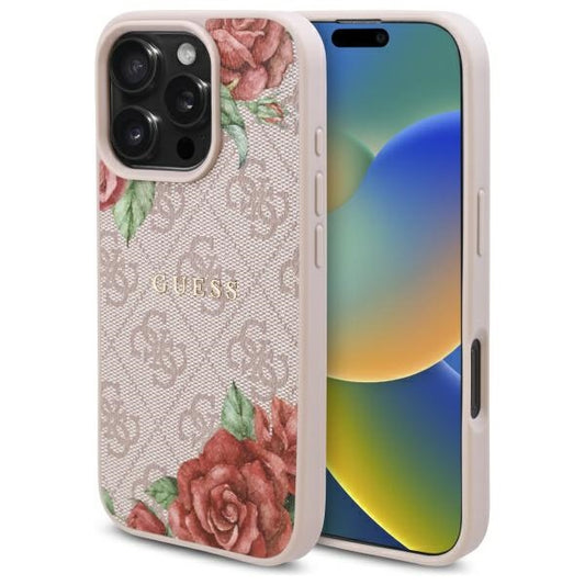 Futrola MagSafe za Apple iPhone 16 Pro, Guess, 4G Flowers Print, Roze
