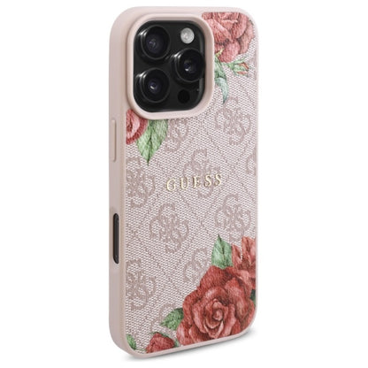 Futrola MagSafe za Apple iPhone 16 Pro, Guess, 4G Flowers Print, Roze