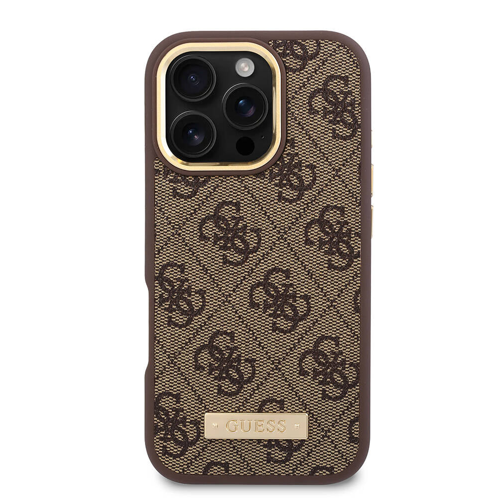 Futrola MagSafe za Apple iPhone 16 Pro, Guess, 4G Logo Plate, Braon