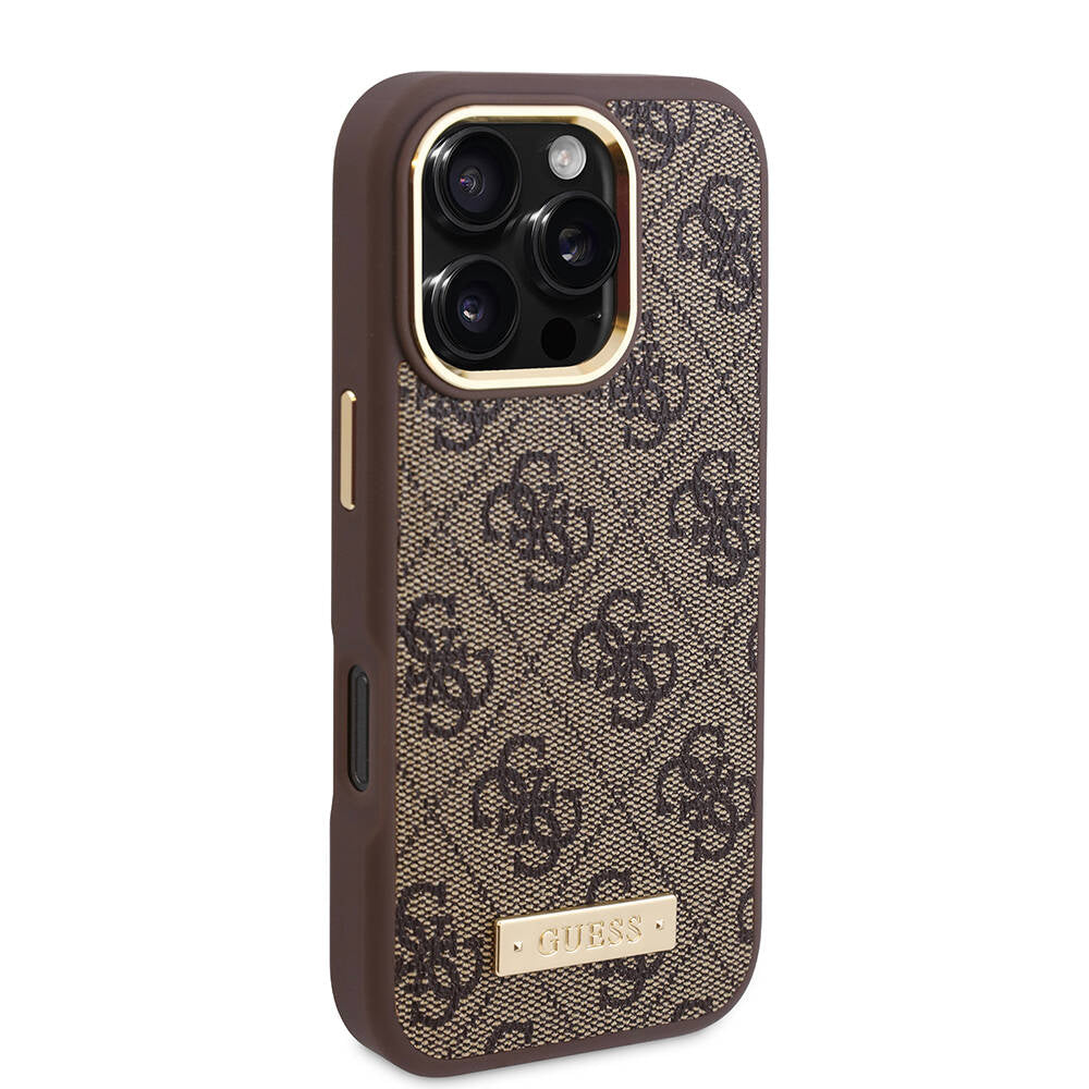 Futrola MagSafe za Apple iPhone 16 Pro, Guess, 4G Logo Plate, Roze