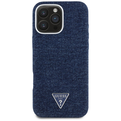 Futrola MagSafe za Apple iPhone 16 Pro, Guess, Denim Triangle Logo, Plava
