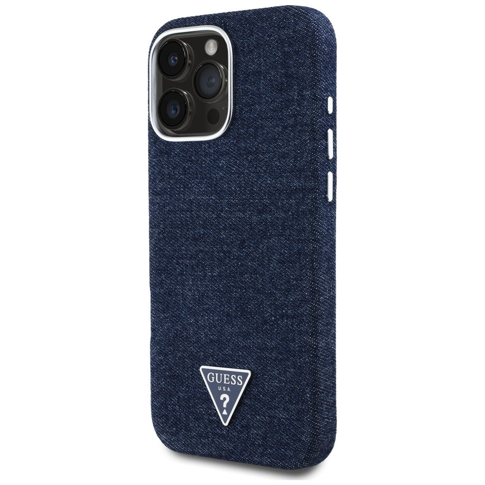 Futrola MagSafe za Apple iPhone 16 Pro, Guess, Denim Triangle Logo, Plava