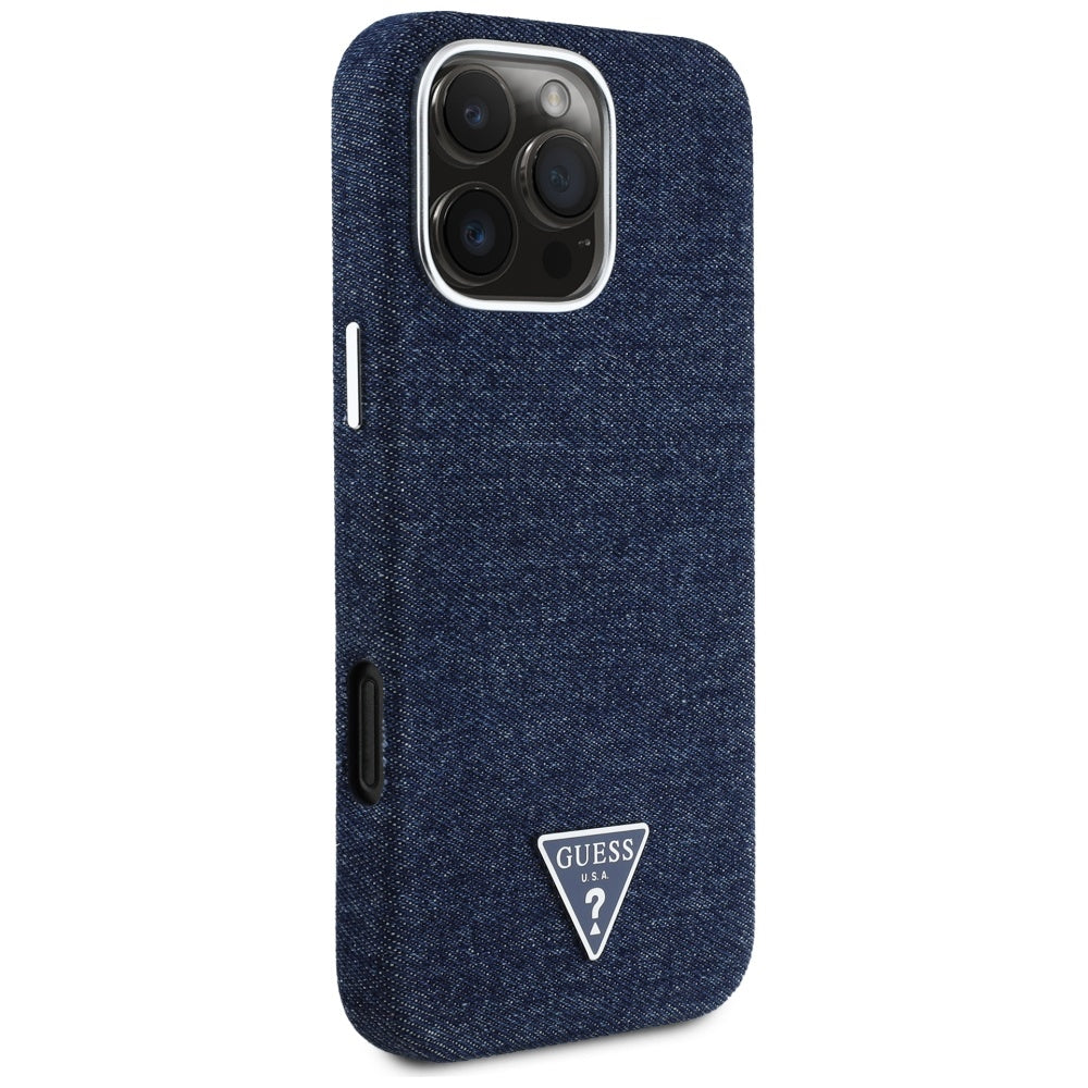 Futrola MagSafe za Apple iPhone 16 Pro, Guess, Denim Triangle Logo, Plava