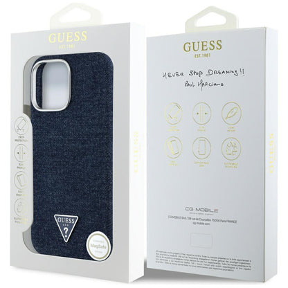 Futrola MagSafe za Apple iPhone 16 Pro, Guess, Denim Triangle Logo, Plava
