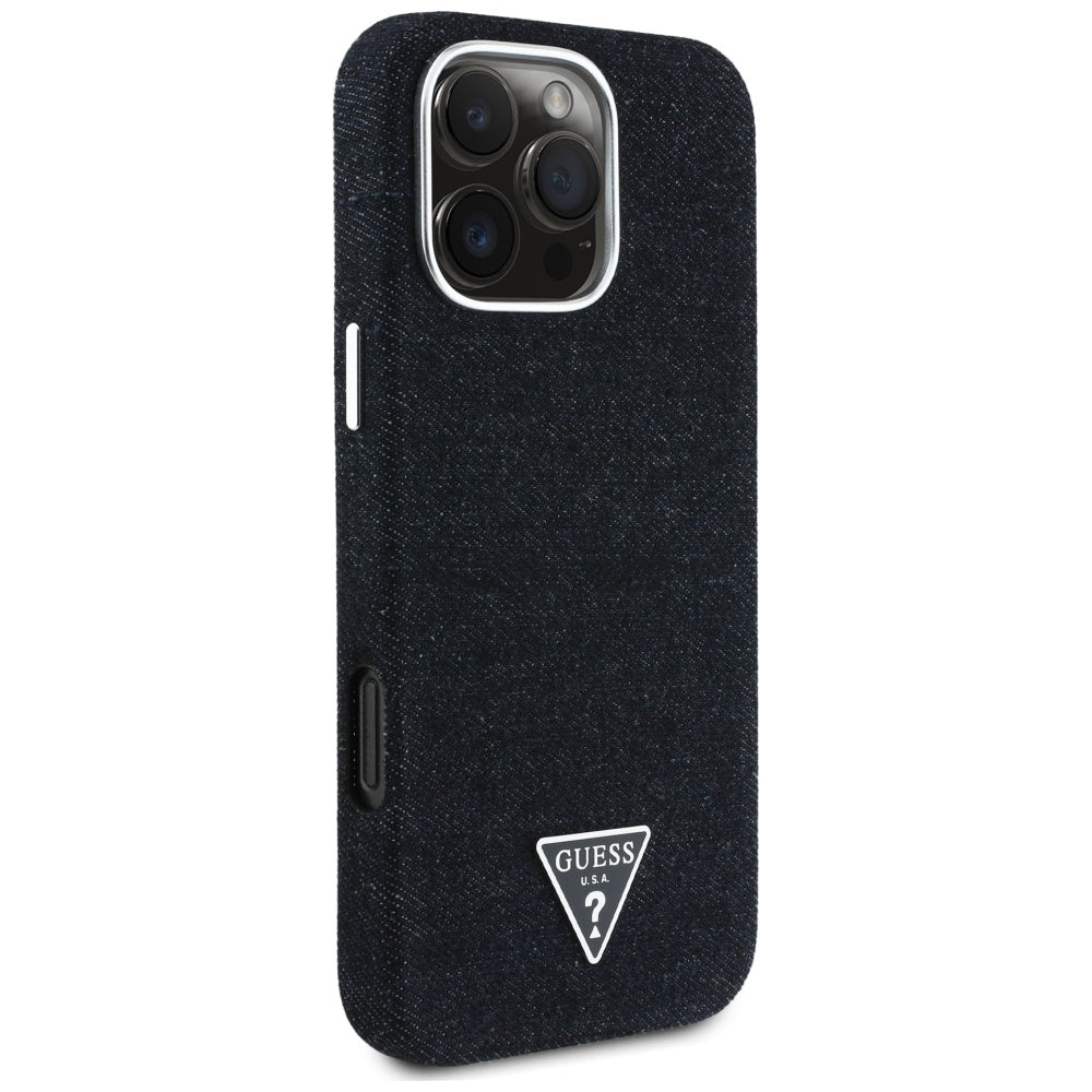 Futrola MagSafe za Apple iPhone 16 Pro, Guess, Denim Triangle Logo, Crna