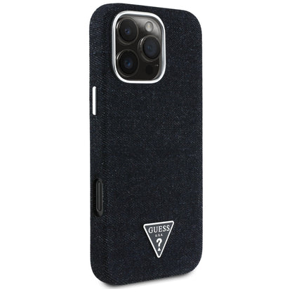 Futrola MagSafe za Apple iPhone 16 Pro, Guess, Denim Triangle Logo, Crna