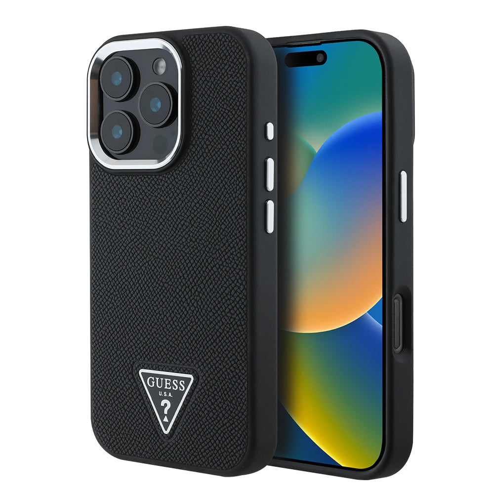 Futrola MagSafe za Apple iPhone 16 Pro, Guess, Grained Triangle Logo, Crna