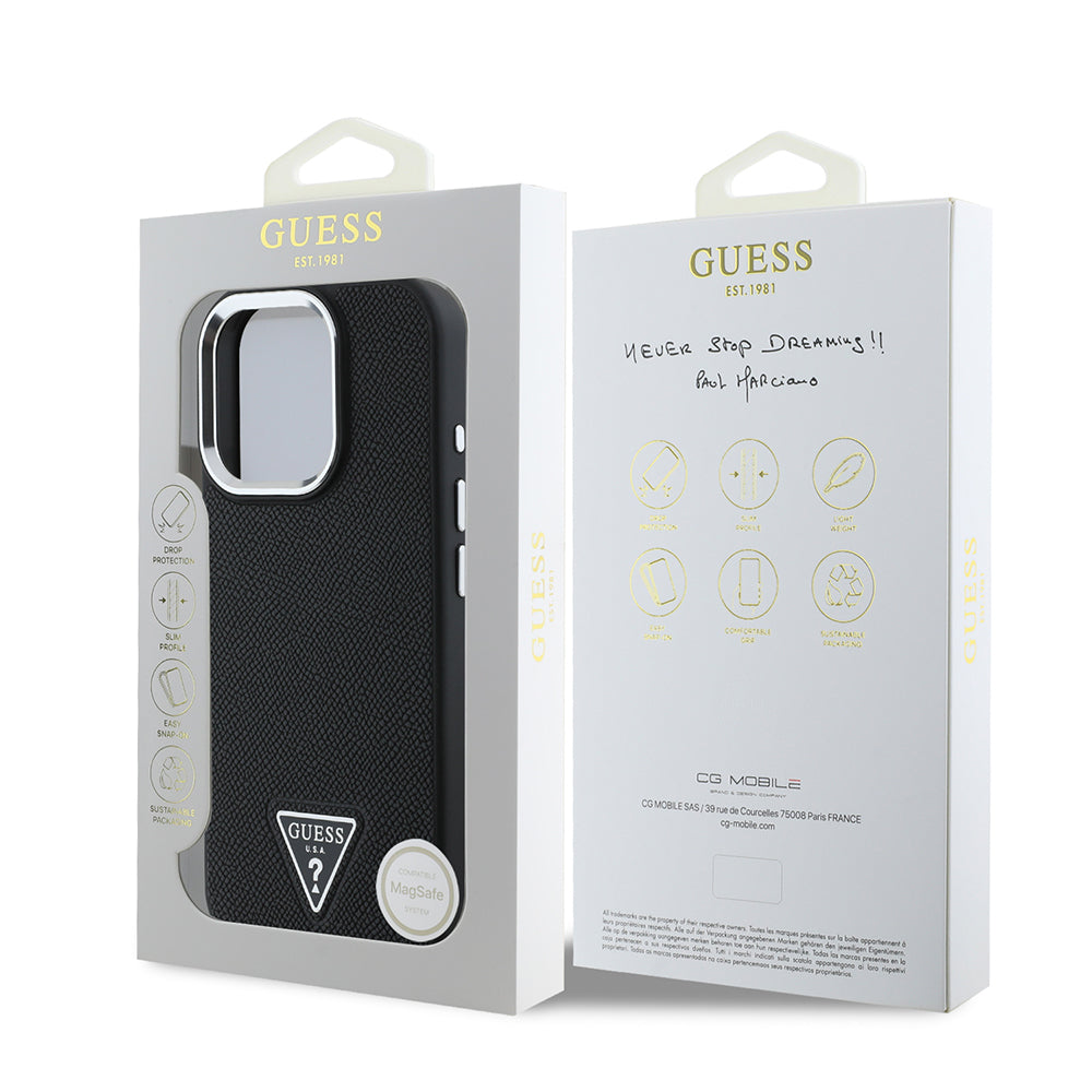 Futrola MagSafe za Apple iPhone 16 Pro, Guess, Grained Triangle Logo, Crna