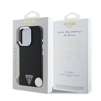 Futrola MagSafe za Apple iPhone 16 Pro, Guess, Grained Triangle Logo, Crna