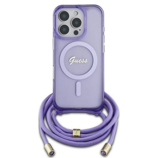 Husa MagSafe za Apple iPhone 16 Pro, Guess, IML Crossbody Cord Script, Ljubičasta
