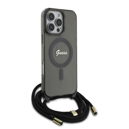 Futrola MagSafe za Apple iPhone 16 Pro, Guess, IML Crossbody Cord Script, Crna