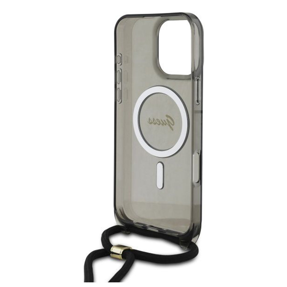 Futrola MagSafe za Apple iPhone 16 Pro, Guess, IML Crossbody Cord Script, Crna