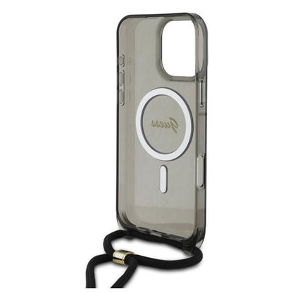 Futrola MagSafe za Apple iPhone 16 Pro, Guess, IML Crossbody Cord Script, Crna