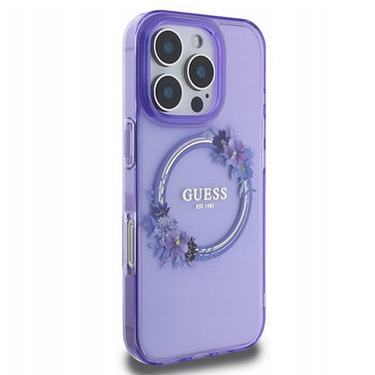 Futrola MagSafe za Apple iPhone 16 Pro, Guess, IML Flowers Wreath, Ljubičasta