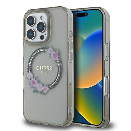 Futrola MagSafe za Apple iPhone 16 Pro, Guess, IML Flowers Wreath, Crna