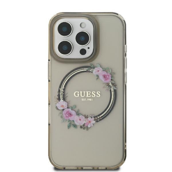 Futrola MagSafe za Apple iPhone 16 Pro, Guess, IML Flowers Wreath, Crna