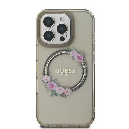 Futrola MagSafe za Apple iPhone 16 Pro, Guess, IML Flowers Wreath, Crna