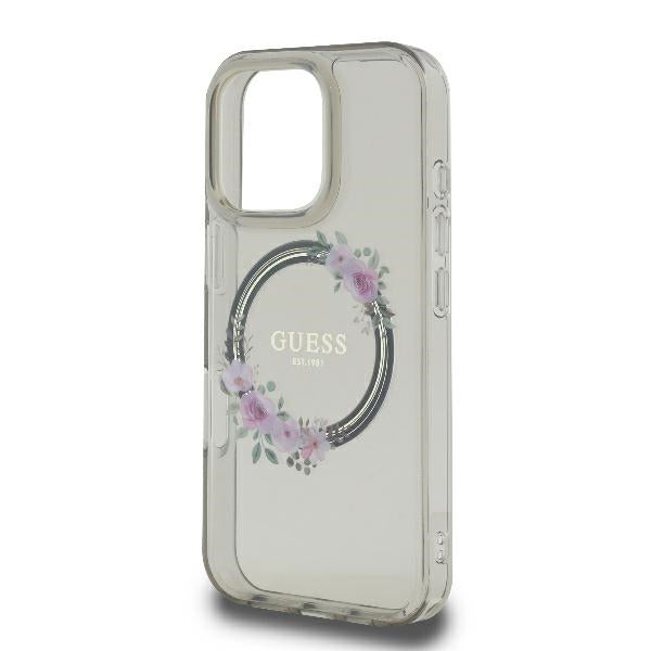 Futrola MagSafe za Apple iPhone 16 Pro, Guess, IML Flowers Wreath, Crna