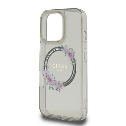 Futrola MagSafe za Apple iPhone 16 Pro, Guess, IML Flowers Wreath, Crna
