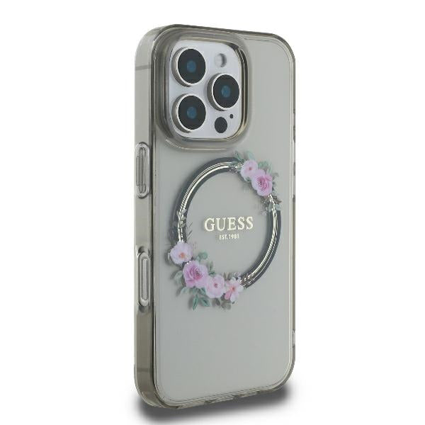 Futrola MagSafe za Apple iPhone 16 Pro, Guess, IML Flowers Wreath, Crna