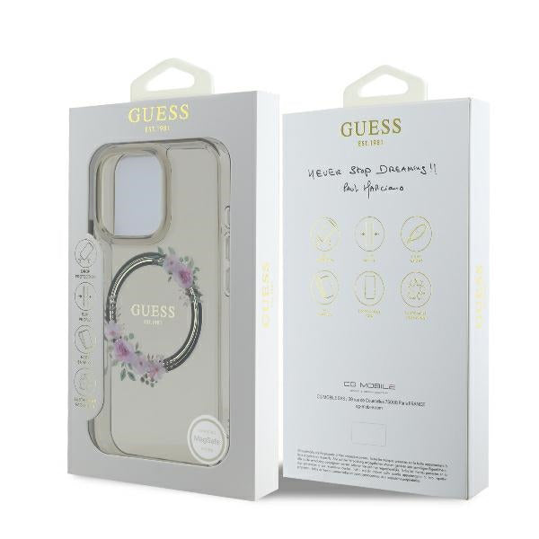 Futrola MagSafe za Apple iPhone 16 Pro, Guess, IML Flowers Wreath, Crna