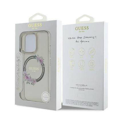 Futrola MagSafe za Apple iPhone 16 Pro, Guess, IML Flowers Wreath, Crna