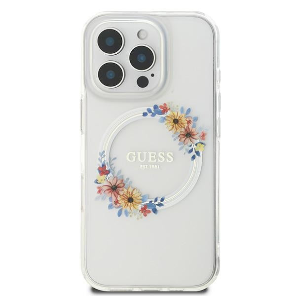 Futrola MagSafe za Apple iPhone 16 Pro, Guess, IML Flowers Wreath, Transparentna
